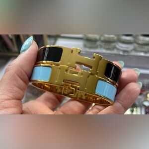 Set of 2 Yellow, Black & Baby Blue Enamel Bracelet